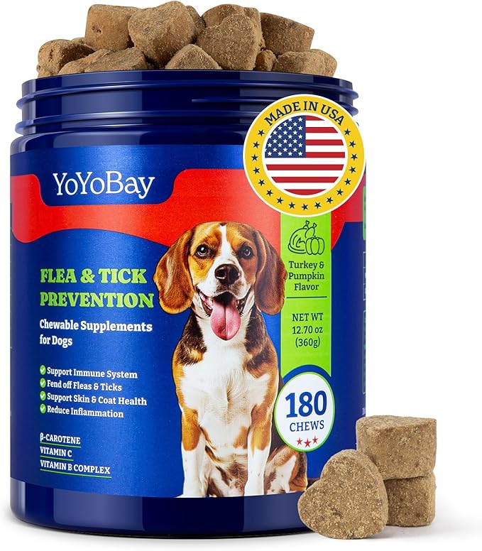Flea and Tick Prevention for Dogs Chewable - 180 Soft Chews, Turkey & Pumpkin Flavor - Dog Flea and Tick Treatment Chewable, Natural Defense - Dog Immune Support Supplement