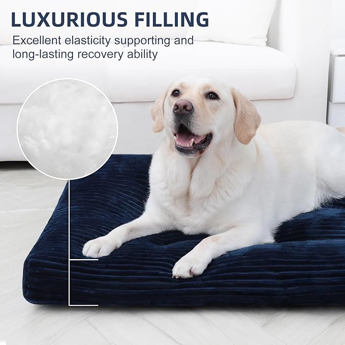 Dog Crate Bed Washable Dog Beds for Extra Large Dogs Deluxe Thick Flannel Fluffy Comfy Kennel Pad Anti-Slip & Anti-Scratch Pet Sleeping Mat, 41 x 27 Inch, Blue
