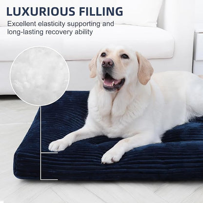 Dog Crate Bed Washable Dog Beds for Extra Large Dogs Deluxe Thick Flannel Fluffy Comfy Kennel Pad Anti-Slip & Anti-Scratch Pet Sleeping Mat, 41 x 27 Inch, Blue