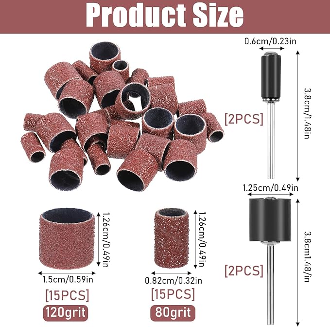 34pcs Dog Nail Grinder Pet Nail Grinder for Dogs Replacement Kit Sanding Drum Set with Grit Sanding Bands Pet Nail Smoother Dog Claw Care Rotary Tool Kit Dog Claw Trimmer Tools (120 Grit +80 Grit)