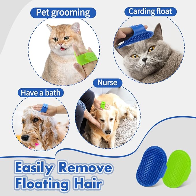 Dog Bath Brush with Grooming Supplies: Dog Brush for Short Haired and Long Haired Dogs, Silicone Brush with Ring Handle, Grooming Tools for Equigroomers, Breeders, and Dog Owners(Blue and Green)