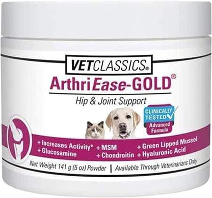 Vet Classics ArthriEase-Gold Hip & Joint Support for Dogs, Cats Pet Health Supplement Powder  Alleviates Aches, Discomfort  For Flexibility, Healthy Joint Function  Antioxidants  5 Oz