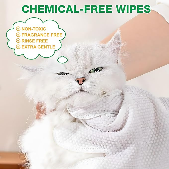 Pet Glove Wipes UNSCENTED for Dogs and Cats No-Rinse, Deodorizing, Grooming Gloves for Paws, Face, Butt, and Legs, Portable Travel-Friendly, Family Stockpile, 10 PCS Hypoallergenic Wipes