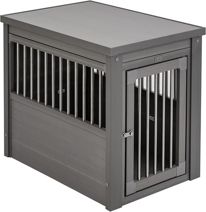 New Age Pet® ECOFLEX® Dog Crate Furniture End Table, Durable Wood-Plastic Composite, Stainless Steel Latch, Easy Assembly, Grey Medium