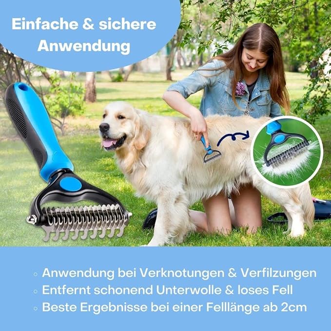 PetsFriend Dog Brush & Cat Brush Undercoat Brush for Medium & Long Hair, Hair Remover for Healthy Coat, Removal of Undercoat and Tents, Massage Effect & Grooming