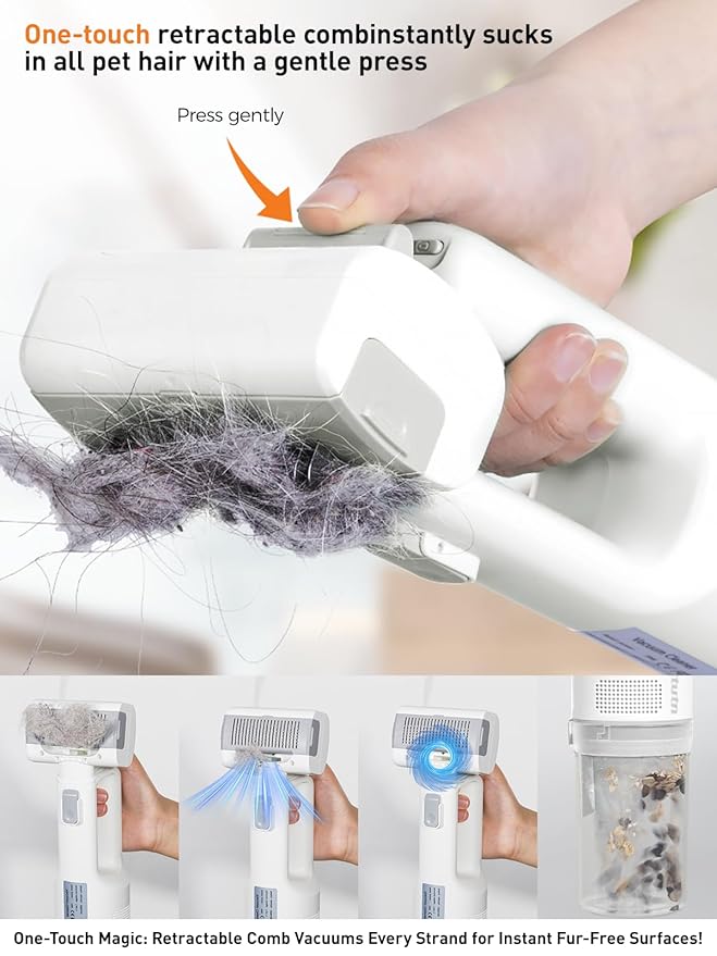 Dog Vacuum for Shedding Grooming, Pet Grooming Vacuum for Dogs, Cat Grooming Supplies, Vacuum Pet Hair Remover Tool with Slicker Deshedding Dog Brush for Shedding Dematting Comb Kit