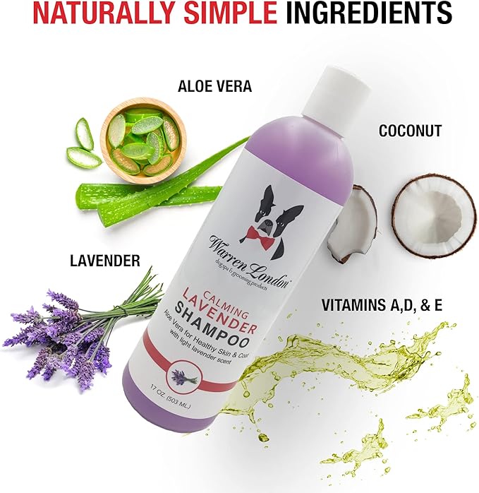 Calming Lavender Dog Shampoo w/Aloe Vera & Essential Oils- Warren London- Made in USA- 17oz