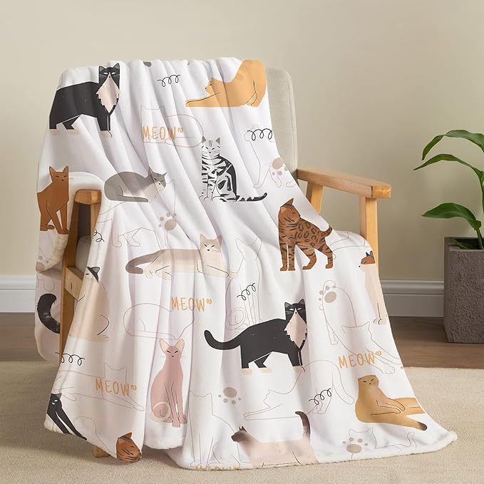 Tupmnbry Cat Blanket Animals Pet Print Throw Blanket Super Soft Flannel Fleece Throw Blanket Lightweight Fluffy Plush Fuzzy Bed Blanket for Couch 50"X60"