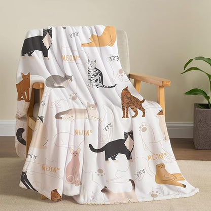 Tupmnbry Cat Blanket Animals Pet Print Throw Blanket Super Soft Flannel Fleece Throw Blanket Lightweight Fluffy Plush Fuzzy Bed Blanket for Couch 50"X60"