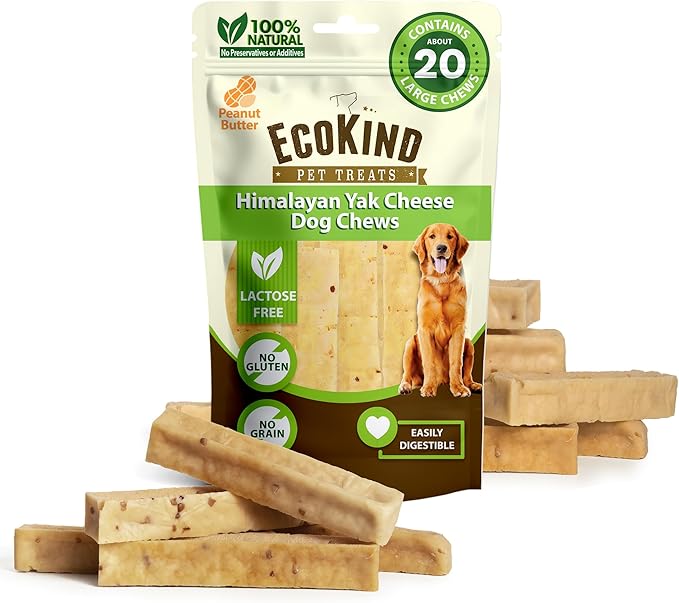 EcoKind Premium Gold Yak Cheese Himalayan Dog Chews, Dog Treats Large Breed, All Natural, High Protein Chew, Peanut Butter, Large - 20+ Chews (5 lbs)