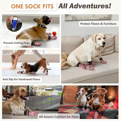 Non Slip Dog Socks to Prevent Licking Paws Grippy Socks for Senior Dog on Hardwood Floors Anti Slip Dog Socks for Hot Pavement Double Side Paw Protector Prevent Scratching Pink S