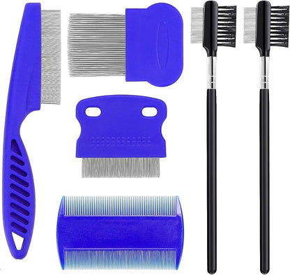 6in1 Pets Grooming Comb Kit, Cat Dog Flea Comb Grooming Comb Eye Comb Brush Pet Double-Sided Comb Remove Knots Crust Mucus for Puppy Kitten (6in1)