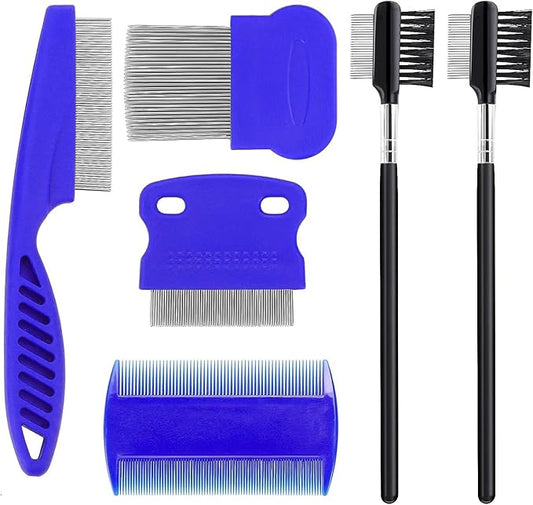 6in1 Pets Grooming Comb Kit, Cat Dog Flea Comb Grooming Comb Eye Comb Brush Pet Double-Sided Comb Remove Knots Crust Mucus for Puppy Kitten (6in1)
