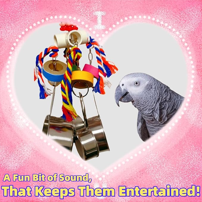 Durable Stainless Steel Pot Bagel Bird Toys for Parrots Cardboard Fatty Bagel Chewing Foraging Shredding for Medium and Large Parrot Amazons Macaws African Greys Cockatoos Eclectus Guaker Chicken