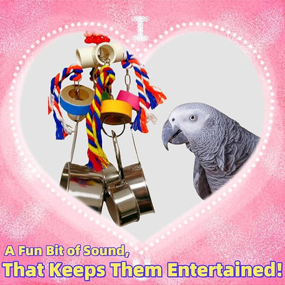 Durable Stainless Steel Pot Bagel Bird Toys for Parrots Cardboard Fatty Bagel Chewing Foraging Shredding for Medium and Large Parrot Amazons Macaws African Greys Cockatoos Eclectus Guaker Chicken