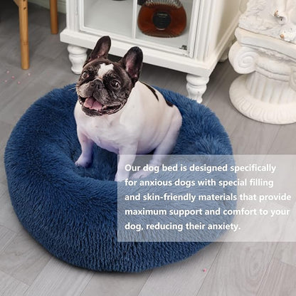 Puppy Bed for Calming Dog 23 Inches Navy Blue Anti-Anxiety Donut Dog Bed for Small Medium Dogs Washable Fuzzy Dog Bed Fits up to 15 lbs Pets Beds for Small Dog