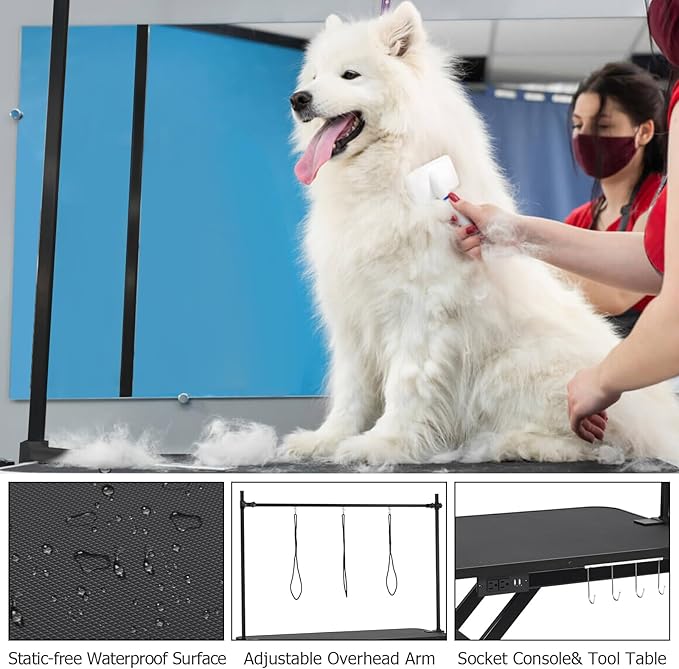 47" Electric Dog Grooming Table - Heavy Duty, Height Adjustable Pet Grooming Table w/Leveling Wheels, Dog Grooming Arm, Non-Slip Rubber Surface, Max Load 264 Lbs, Black