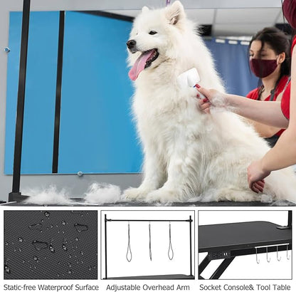 47" Electric Dog Grooming Table - Heavy Duty, Height Adjustable Pet Grooming Table w/Leveling Wheels, Dog Grooming Arm, Non-Slip Rubber Surface, Max Load 264 Lbs, Black