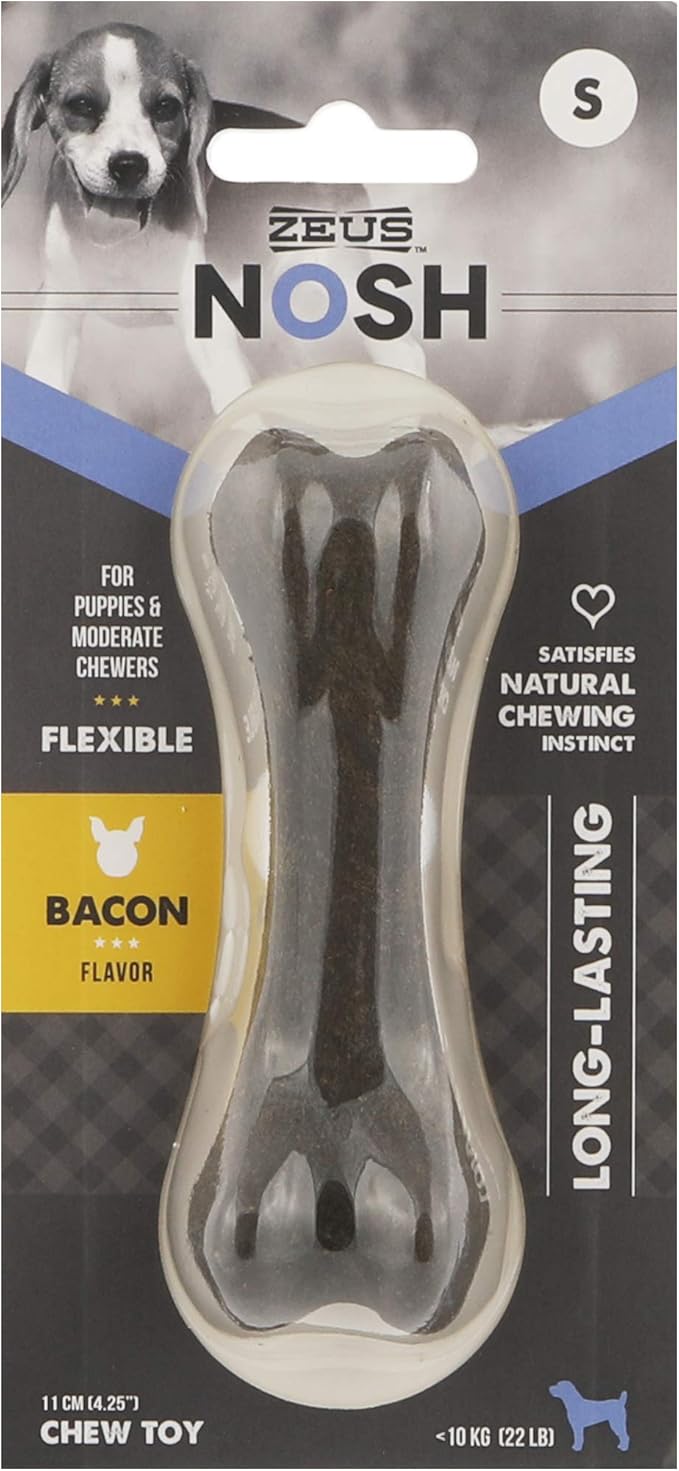 ZEUS Nosh Flexible Dog Chew Bones, Dog Chew Toys for Puppies Teething, Long Lasting Bacon Flavor, Small