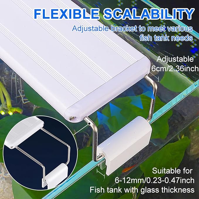 LED Aquarium Light, Full Spectrum Fish Tank Lighting, Ultra-Thin 1cm Design, 6-Row Blue & White LEDs, No Flicker, High Efficiency Cooling for 18.9-21.9in Fish Tanks (18.9inch)