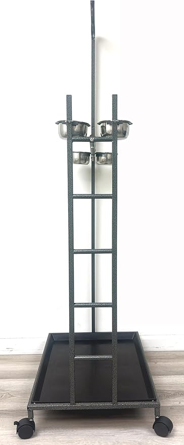 65.5 Inch X-Large Parrot Natural Perch Stand Bird Play Ground Training with Strong Climbing Play Ladder Stainless Feeding Bowls Toy Hook Removable Washable Tray Lockable Rolling Wheels