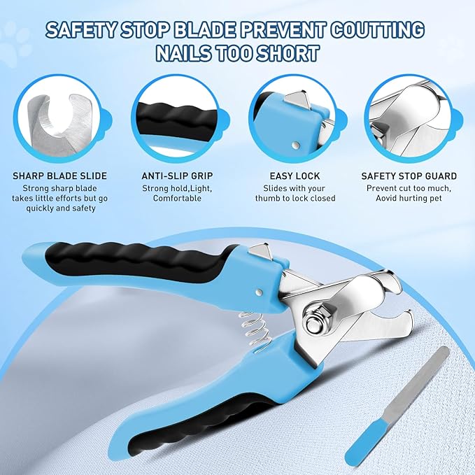 Dog Brush for Shedding, Self-Cleaning Slicker & Comb, Removes Mats, Tangles, Loose Fur, Nail Clipper, for Small, Medium, Large Dogs, Short & Long Haired Pets, 4 PCS Grooming Kit. Blue