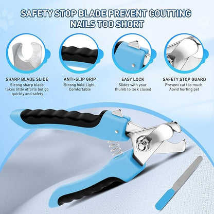 Dog Brush for Shedding, Self-Cleaning Slicker & Comb, Nail Clipper, Bath Brush, Undercoat Rake. Removes Mats, Tangles, Fur. 6 PCS Kit for Small To Large Dogs, Short & Long Haired Pets. Blue