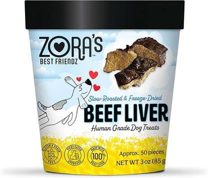 Zora's Best Friendz 100% Human Grade Freeze Dried Beef Liver Dog Treats, 3 oz. - Small, Medium & Large Dogs, Healthy, Grain-Free, Gluten-Free, No Preservatives, Made in The USA