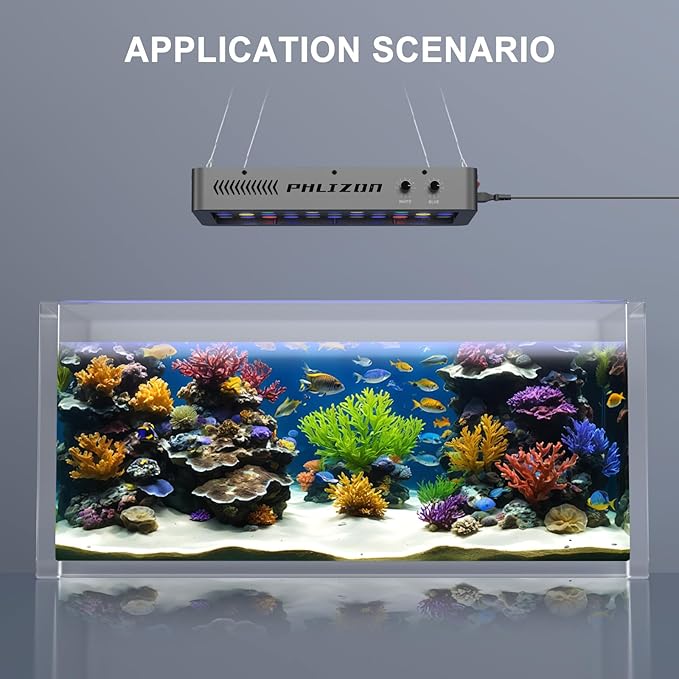 Phlizon 165W Dimmable Full Spectrum Aquarium LED Light Fish Tank LED Reef Decoration Light for Saltwater Freshwater Fish Coral Reef (20"x7"x2.4")