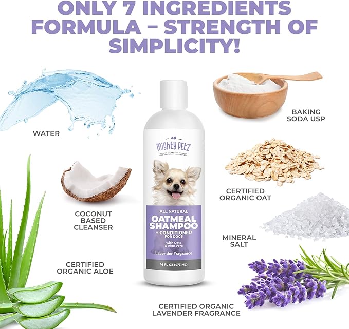 Mighty Petz 2-in-1 Oatmeal Dog Shampoo and Conditioner – 16 oz Natural Support for Allergies, Itchy Sensitive Skin. Moisturizing & pH Balanced for Dogs with Oatmeal and Aloe Vera