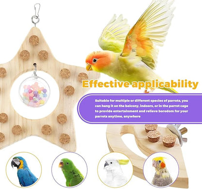 2 Pcs Bird Chew Toy Wooden Foraging Toys, Hanging Wooden Puzzle Foraging,Parrot Cork Stopper Toys Birds Feeding Toy,2 Pcs Bird Cage Food Holder Fruit, for Small and Medium Parrots(A)