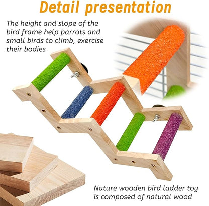 Hamiledyi Nature Wooden Bird Ladder Pet Parrots Climb Bridge Exercise Stands for Parakeet Climbing Chewing Bridge Bird Cage Accessories for Cockatiel Parakeet Lovebirds Budgie