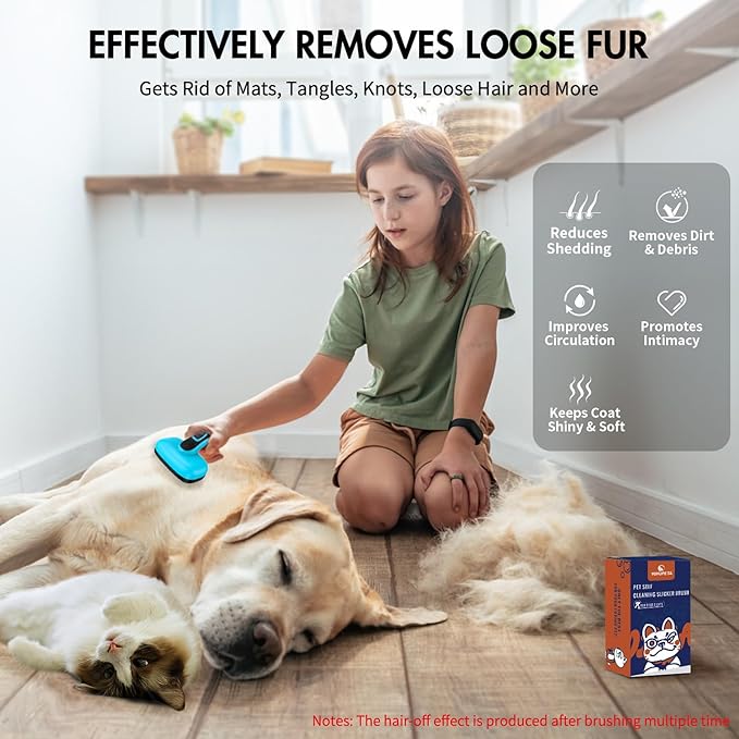 Dog Self Cleaning Slicker Brush for Shedding, Ideal for Short Long Haired Dogs, Including Cat. Removes Loose Fur, Undercoat, Mats, Tangled Hair. Suit for Large Medium Small Animal, Blue