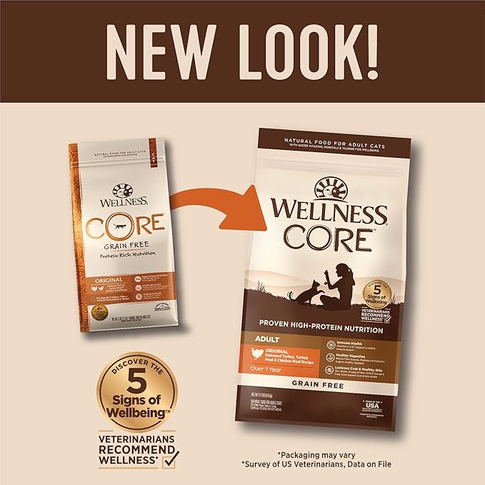 Wellness CORE Adult Dry Cat Food for Indoor & Outdoor Cats, Grain-Free, Natural, Original Turkey, Turkey Meal & Chicken (11 Pound Bag)