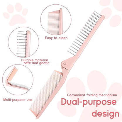 Small Dog Brushes for Grooming Foldable Brush for Pets Puppy hair brush Pet Comb for Dogs Grooming Tool for Small Dogs, for Yorkie, Shih Tzu, Maltipoo, Dog Hair Remover Brushes, Pink