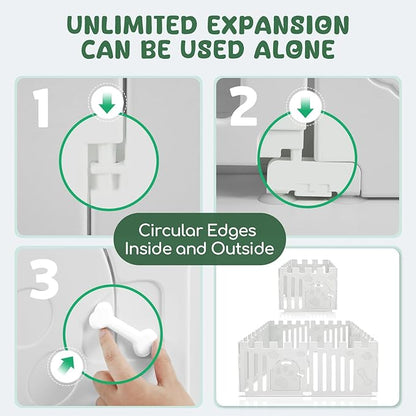 Dog Playpen with Door, 8-Panel 24" Indoor Cat Puppy Playpen, Strong Plastic Small Pet Safety Fence Dog Pen, Non-Slip and Secure Pet Gate, White