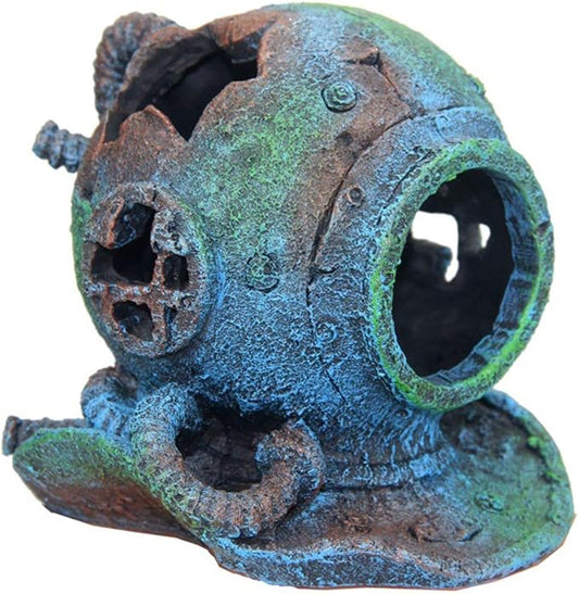 SLOCME Aquarium Sunken Submarine Helmet Decorations - Realistic Vintage Noah's Ark Shipwreck Fish Tank Decorations, Durable Resin Fish Tank Ship Accessories