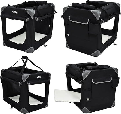 EliteField 4-Door Folding Soft Dog Crate with Curtains, Carrying Bag and Fleece Bed (2 Year Warranty), Indoor & Outdoor Pet Home (24" L x 18" W x 21" H, Black+4 Door Curtains)