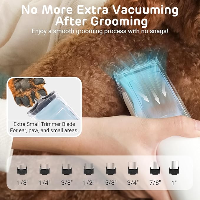 iPettie D23 Pro Pet Grooming Kit for Dogs: Vacuum Dog Brush and Dog Trimmer Vacuum  95°F-140°F Adjustable Temperature, Adjustable Wind Speed, 23000 PA Suction for All Pet Grooming Needs