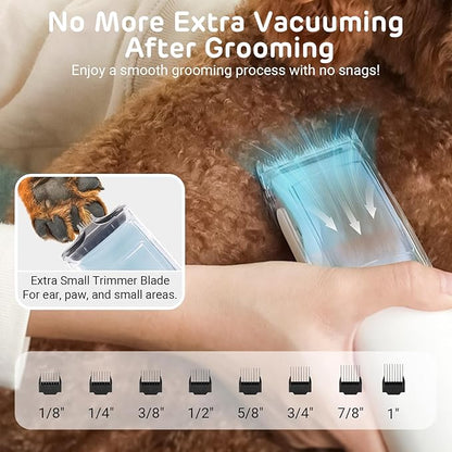 iPettie D23 Pro Pet Grooming Kit for Dogs: Vacuum Dog Brush and Dog Trimmer Vacuum  95°F-140°F Adjustable Temperature, Adjustable Wind Speed, 23000 PA Suction for All Pet Grooming Needs