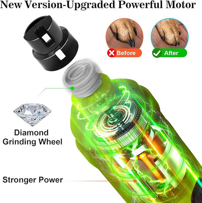 Bousnic Dog Nail Grinder with 2 LED Light - Super Quiet Pet Nail Grinder Powerful 2-Speed Electric Dog Nail Trimmer File Toenail Grinder for Puppy Small Medium Large Breed Dogs & Cats (Green)