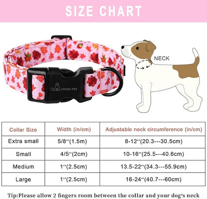 ARING PET Fall Dog Collar Pink Maple Leaf Rugby Dog Collars, Cotton Lightweight Thanksgiving Turkey Dog Collars Puppy Collar for Small Medium Large Dogs