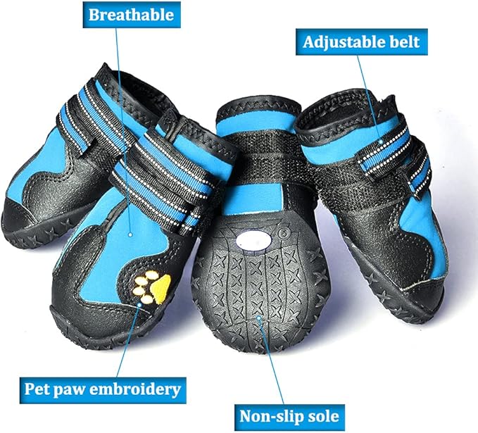 CovertSafe& Dog Boots for Dogs Non-Slip, Waterproof Dog Booties for Outdoor, Dog Shoes for Medium to Large Dogs 4Pcs with Rugged Sole Black-Blue