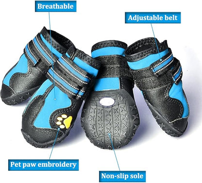 CovertSafe& Dog Boots for Dogs Non-Slip, Waterproof Dog Booties for Outdoor, Dog Shoes for Medium to Large Dogs 4Pcs with Rugged Sole Black-Blue