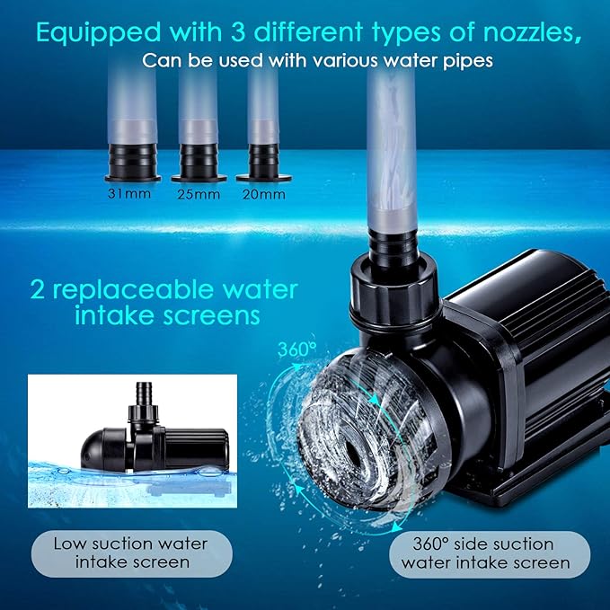AQQA Controllable Aquarium Water Pump,55W 16000GPH Circulation Make Wave/Feed Mode/20 Options Flow Adjustable, Amphibious Submersible or Land Powerful Return Pump for Saltwater & Freshwater