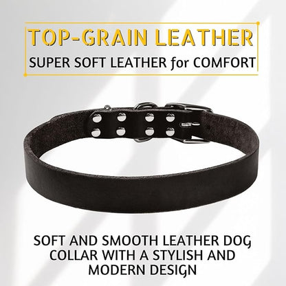 ADITYNA - Leather Dog Collar for Medium Dogs - Classic Style, Soft and Strong, Heavy Duty, Top-Grain Leather, Handmade - for Walking, Training, Hunting, and Running (M - Neck: 15-20 inches, Black)