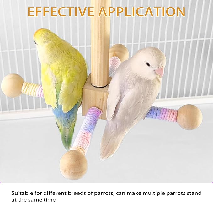 4-Piece Bird Toys for Parrots - 360° Rotating Wooden Perches for Cages, Interactive Bird Cage Accessories with Swing & Ladder, Suitable for Small-Medium Parrots, Parakeets, Cockatiels
