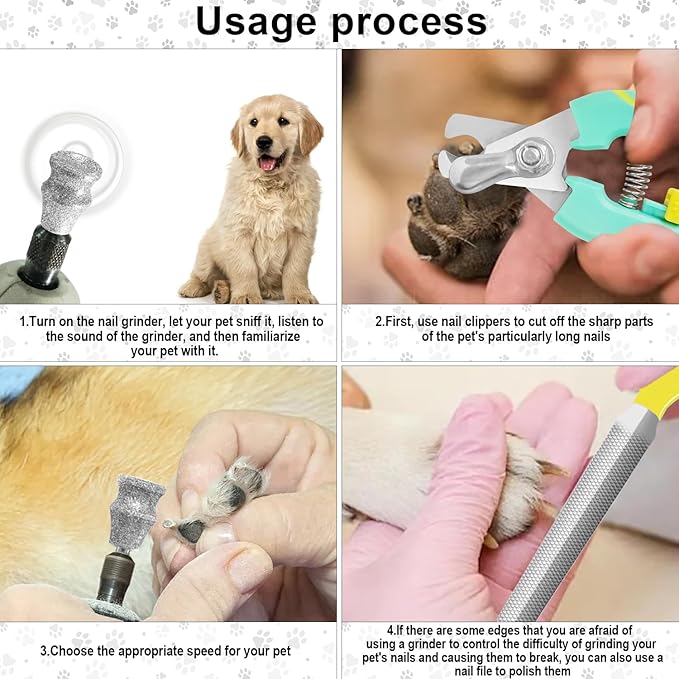 Diamond Dremel Dog Nail Grinder Attachment & Dog & Cat Pets Nail Clippers and Trimmers, Dremel Accessories & Dog Nail Trimmers with Safety Lock to Avoid Over Cutting, Grooming Tool for Pets
