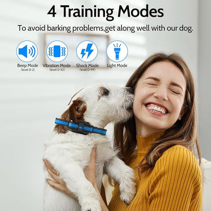 Dog Training Collar Electric Dog Collar with 4 Training Modes and Rechargeable Remote Waterproof Range 3300Ft for Small Medium Large Dogs(Blue)
