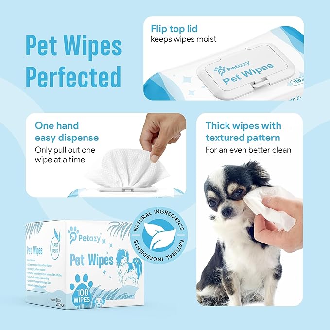 Dog Wipes for Paws and Butt Ears Eyes | Organic Pet Wipes for Dogs | Dog Wipes Cleaning Deodorizing | Extra Thick Paw Wipes for Dogs Cats Pets